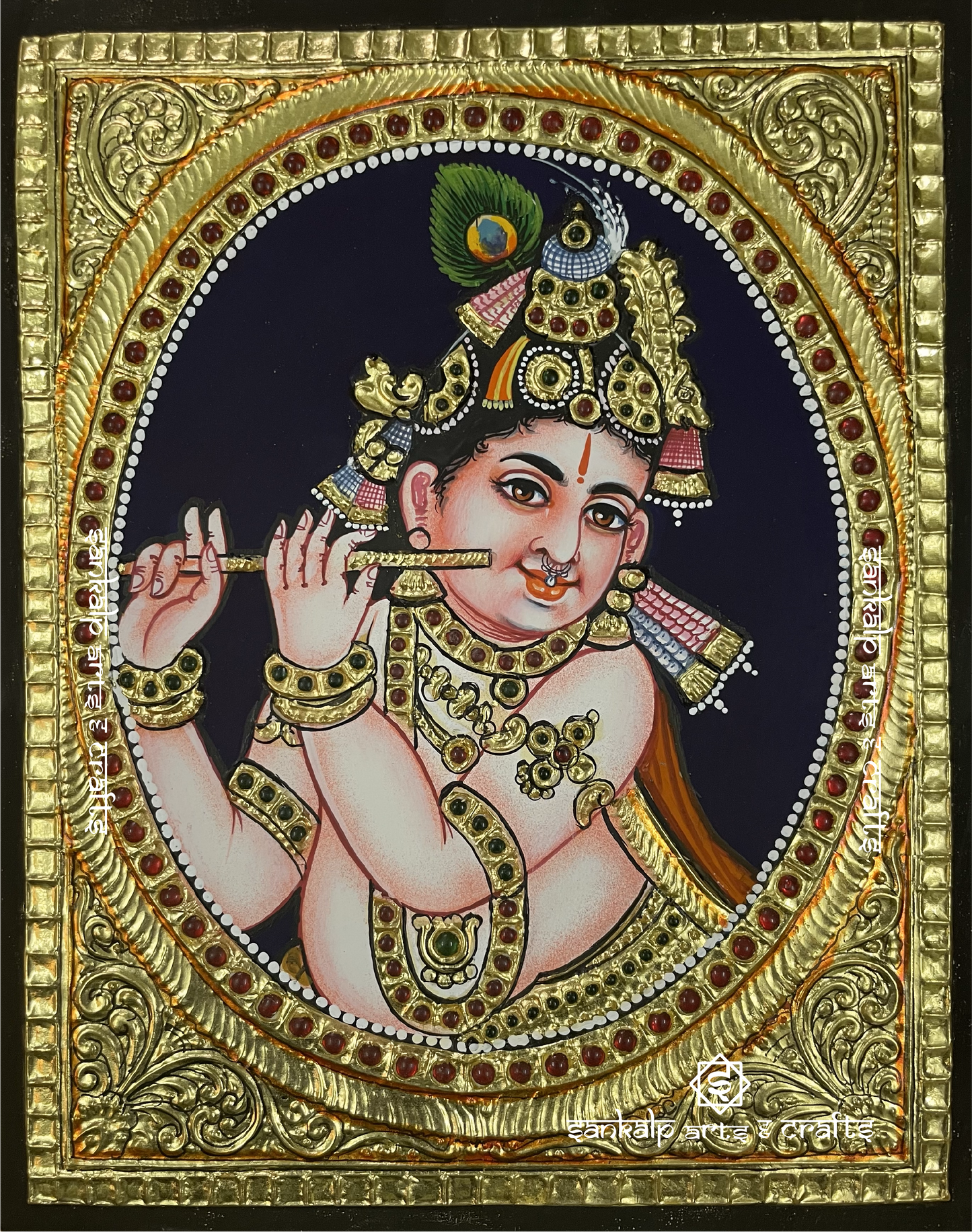 Flute Krishna Tanjore Painting