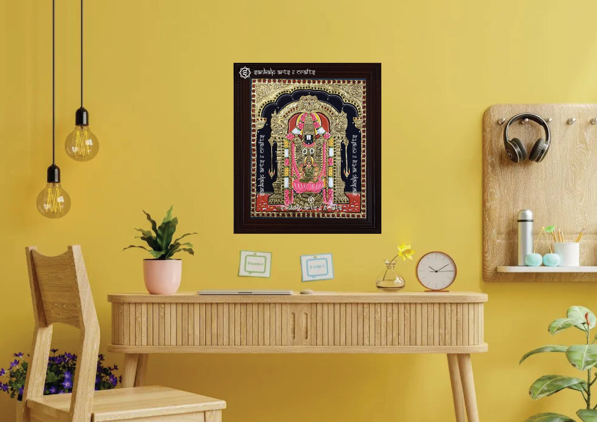 A beautifully framed Lakshmi Balaji Tanjore painting, radiating divine charm and grace. Ideal for décor in Chennai & Bangalore.
