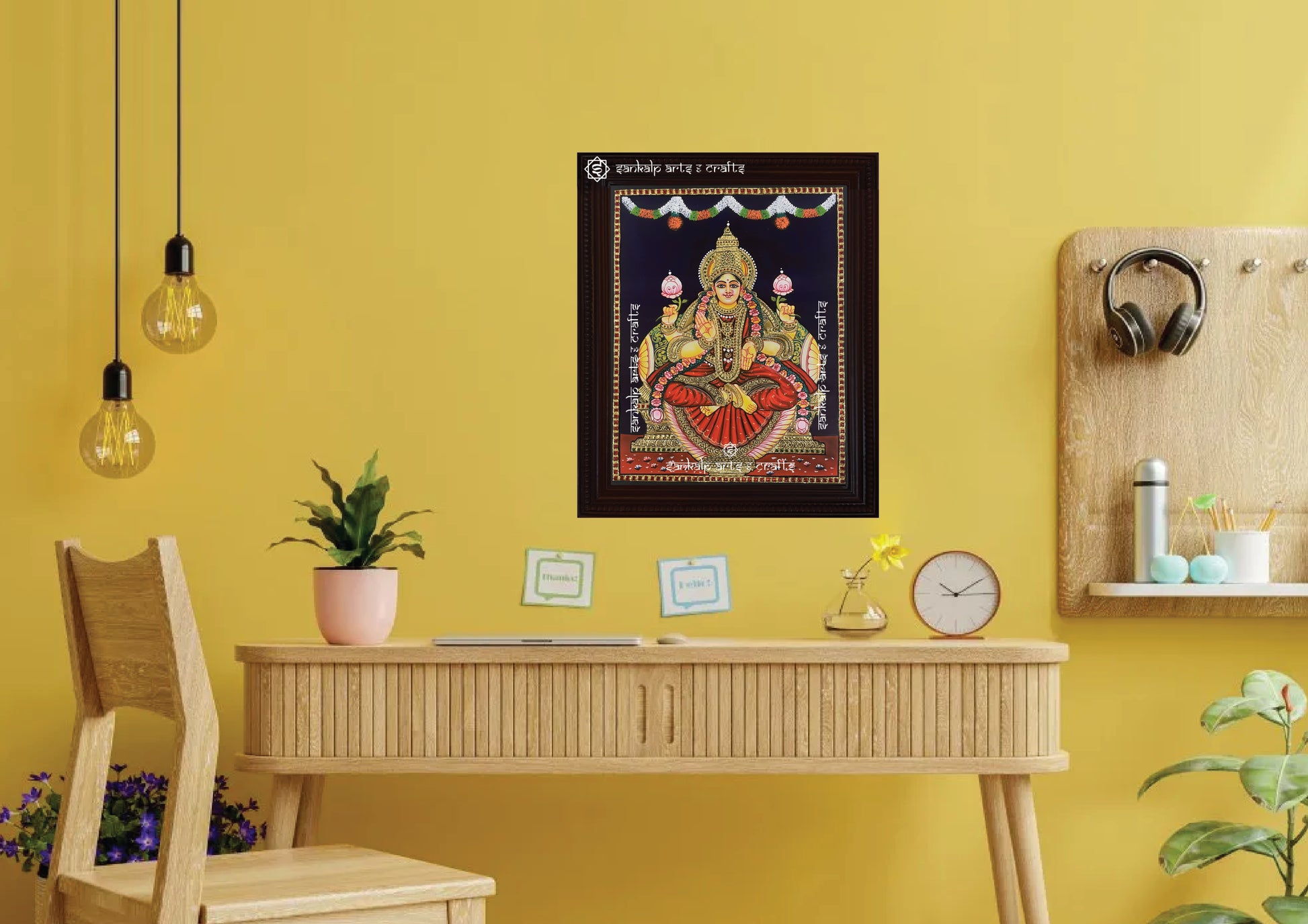 A divine Tanjore painting of Goddess Lakshmi, bringing blessings of abundance and beauty to wall decor in Chennai & Bangalore.

