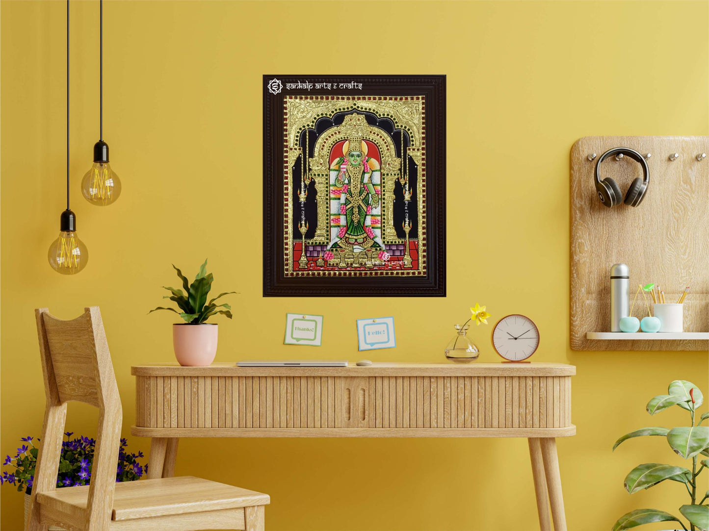 Meenakshi Amman Tanjore painting, beautifully capturing the goddess Meenakshi in vibrant colors and intricate details, showcasing her divine grace and power in traditional Indian art style.