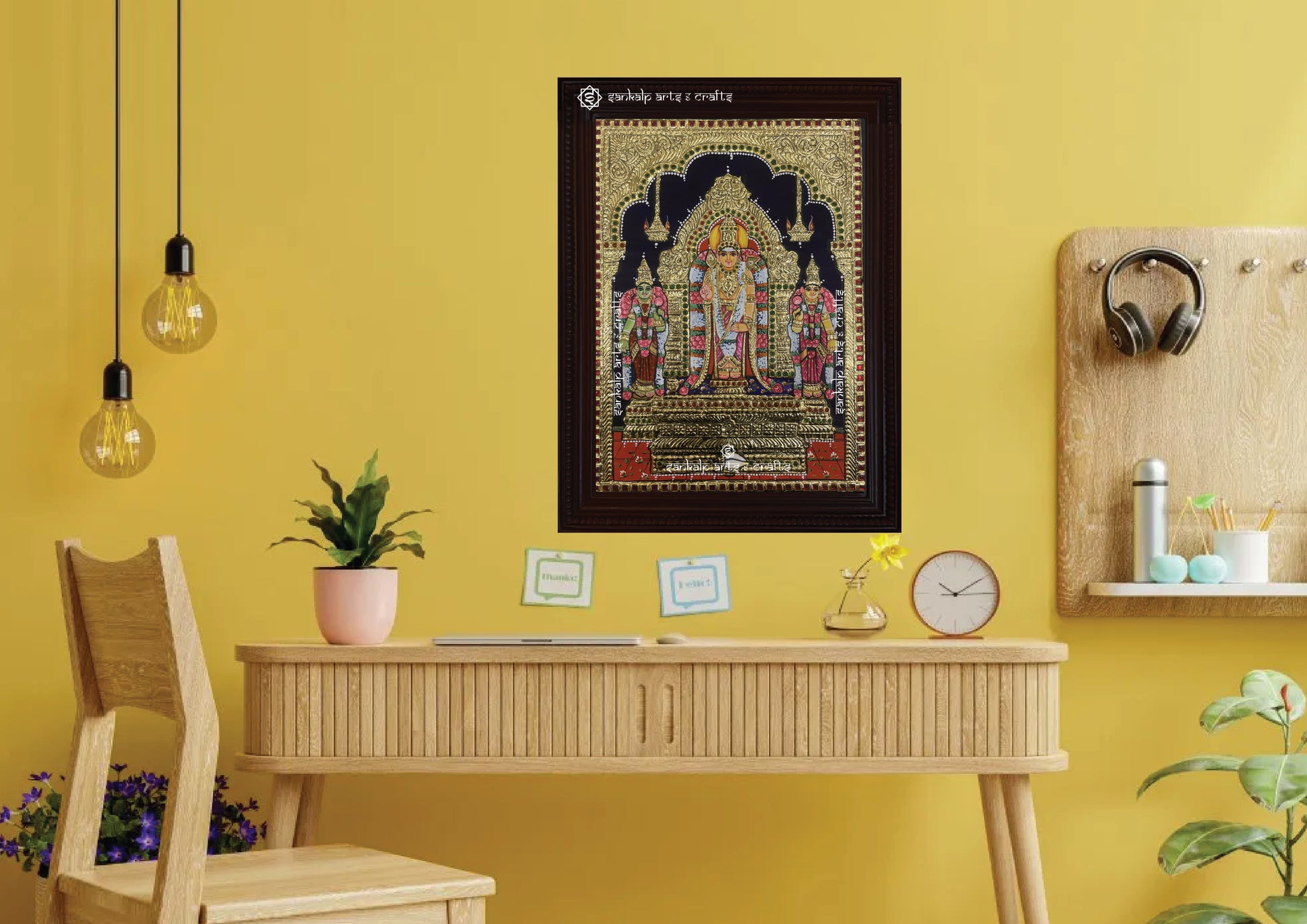 A beautifully designed Tanjore painting of Lord Murugan at Pazhamudircholai, adding a spiritual touch to home decor. Available in Chennai & Bangalore.

