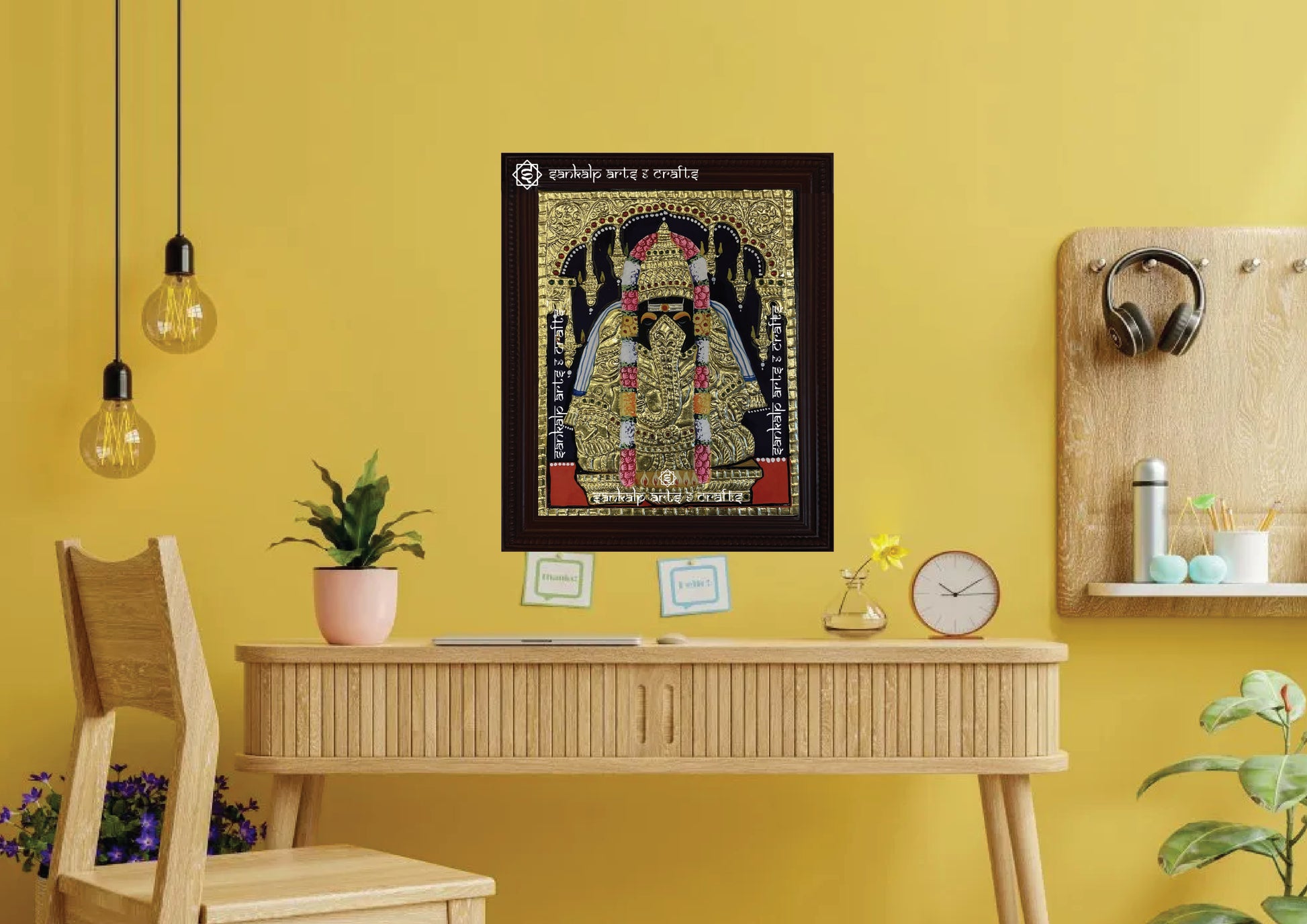 A stunning Tanjore painting of Pillayarpatti Vinayagar, adding divine charm and elegance to home decor. Available in Chennai & Bangalore.