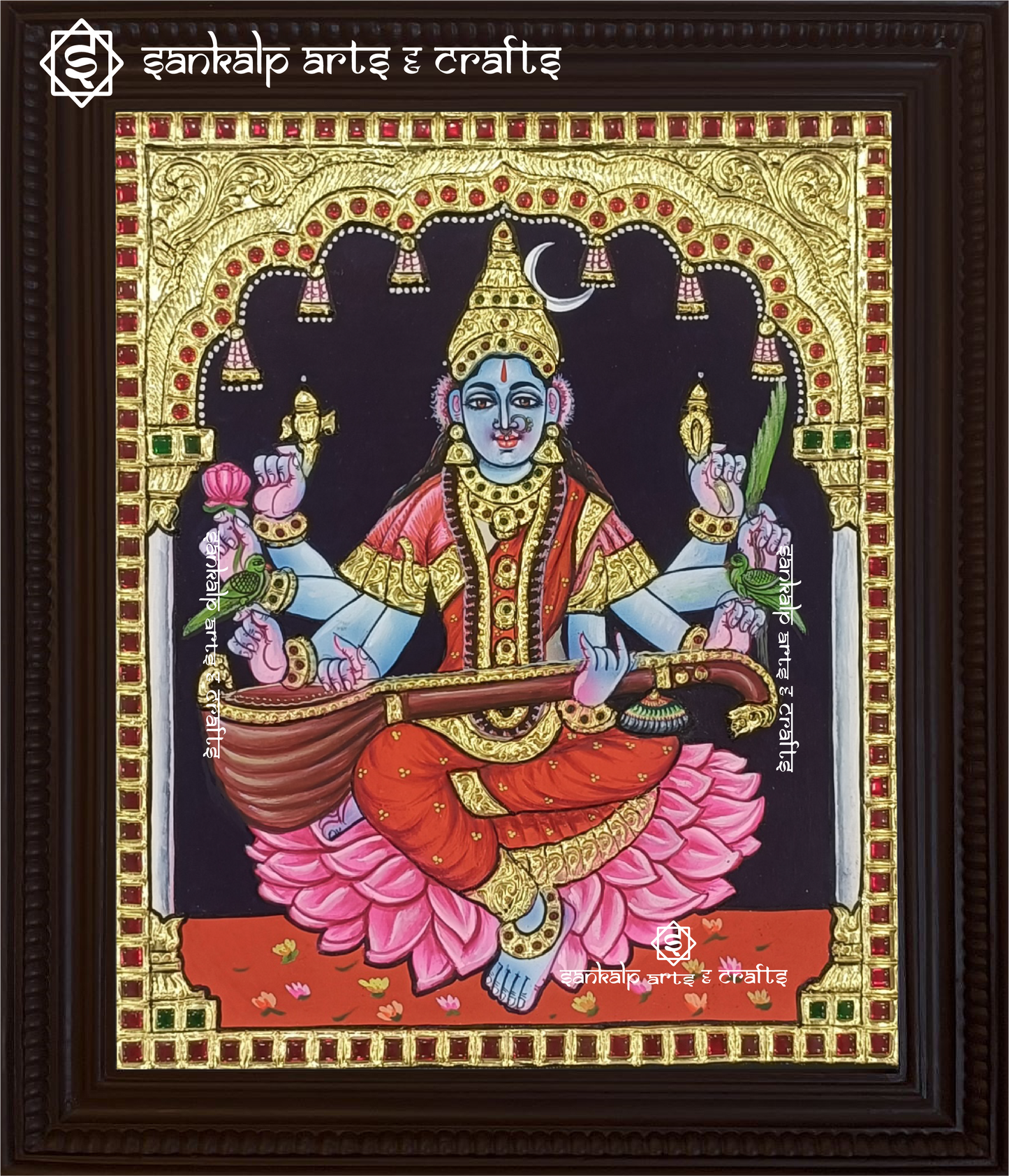  A stunning Raja Mathangi / Rajashamala Devi Tanjore painting, beautifully depicting the goddess in traditional style, with intricate gold foil accents and vibrant colors.