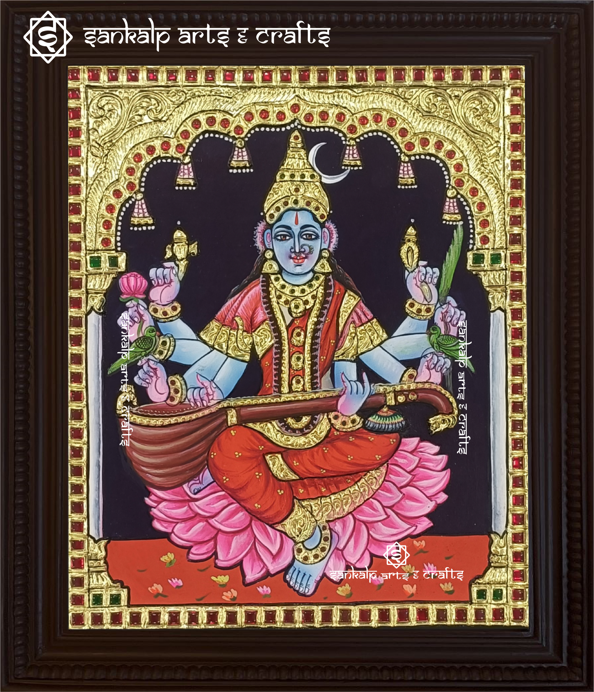  A stunning Raja Mathangi / Rajashamala Devi Tanjore painting, beautifully depicting the goddess in traditional style, with intricate gold foil accents and vibrant colors.