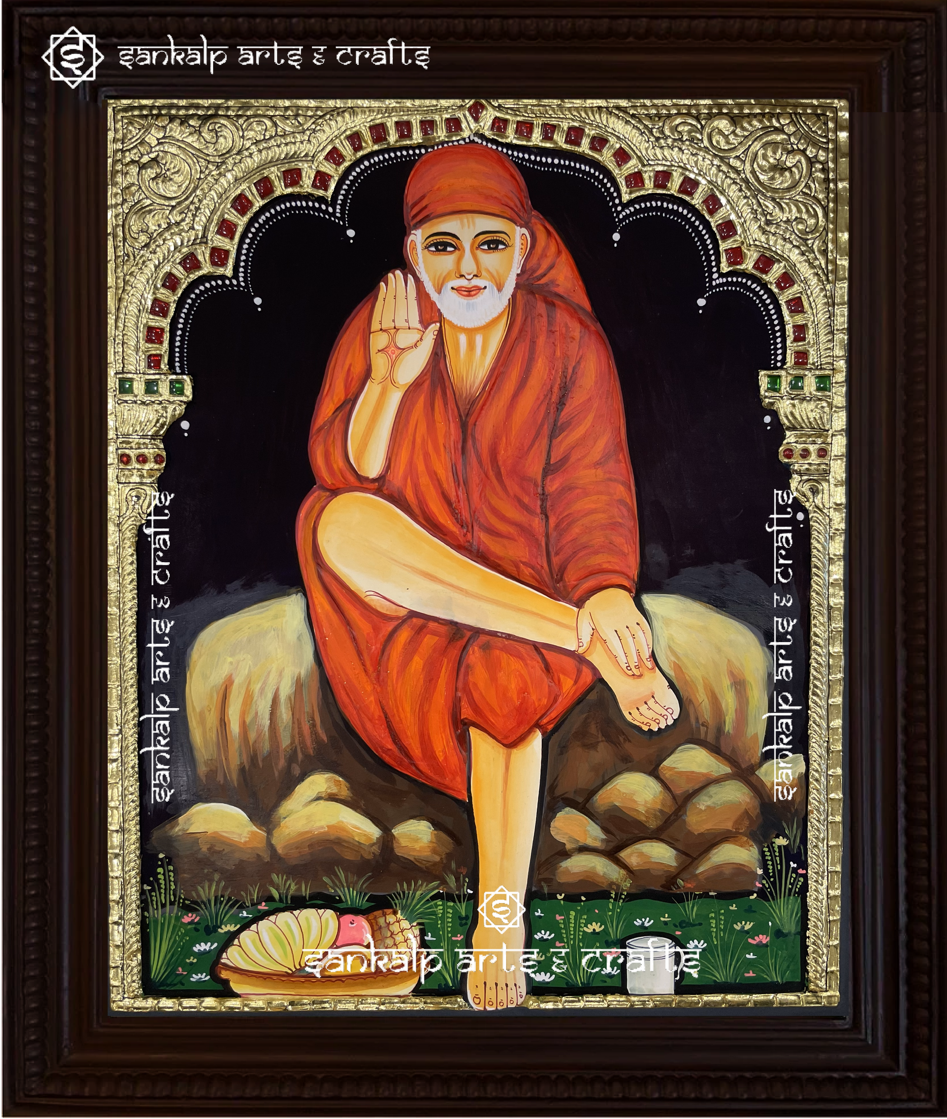 A beautifully framed Tanjore painting of Shirdi Saibaba, handcrafted with intricate gold foil work. A perfect spiritual decor piece for homes in Chennai & Bangalore.

