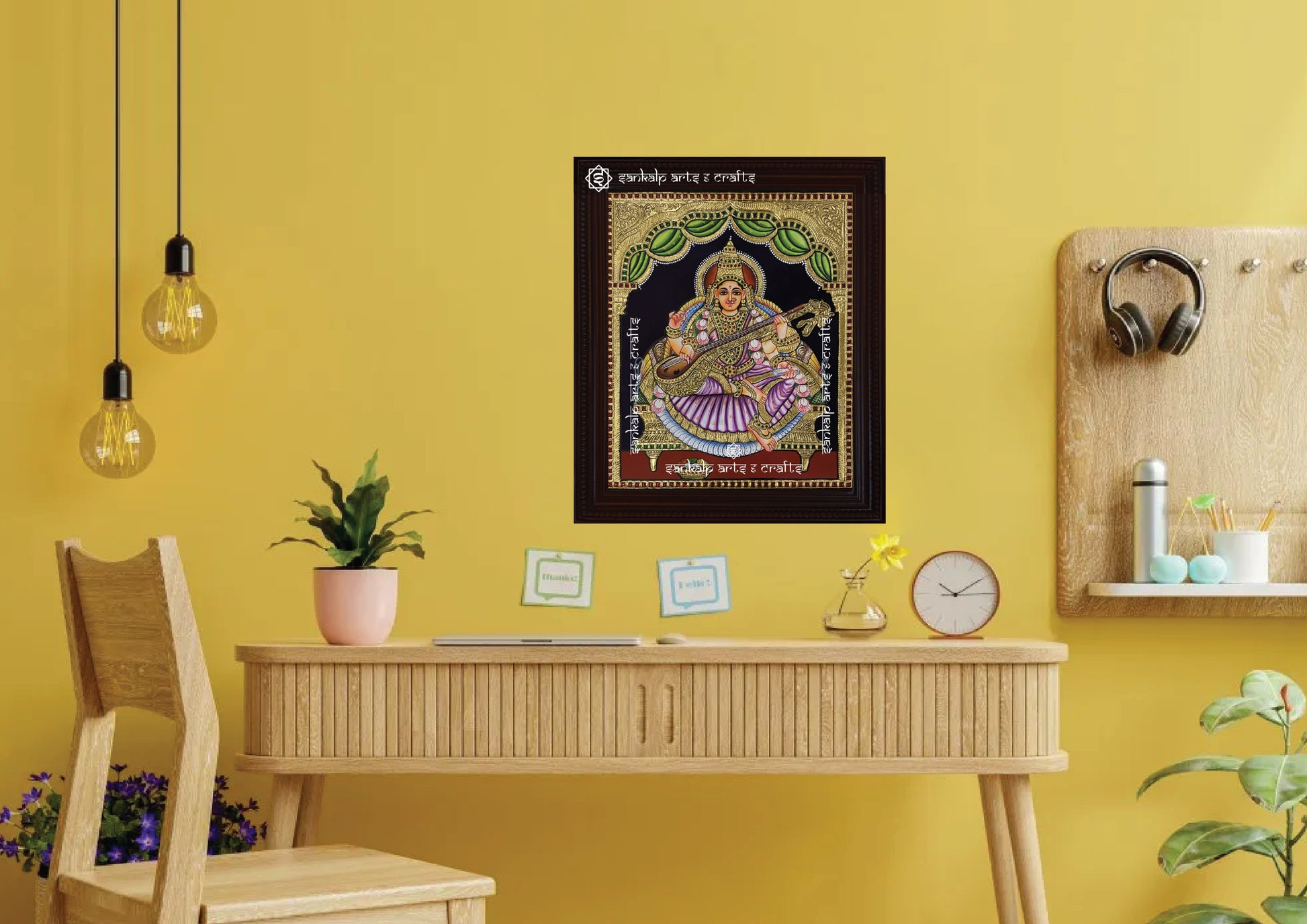 A beautifully detailed Saraswathi Tanjore painting, perfect for pooja rooms or wall decor. Ideal for homes in Chennai & Bangalore.


