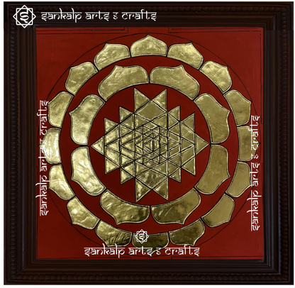 This Sri Chakram Tanjore painting symbolizes cosmic energy and prosperity, making it a perfect devotional artwork for homes in Chennai & Bangalore.