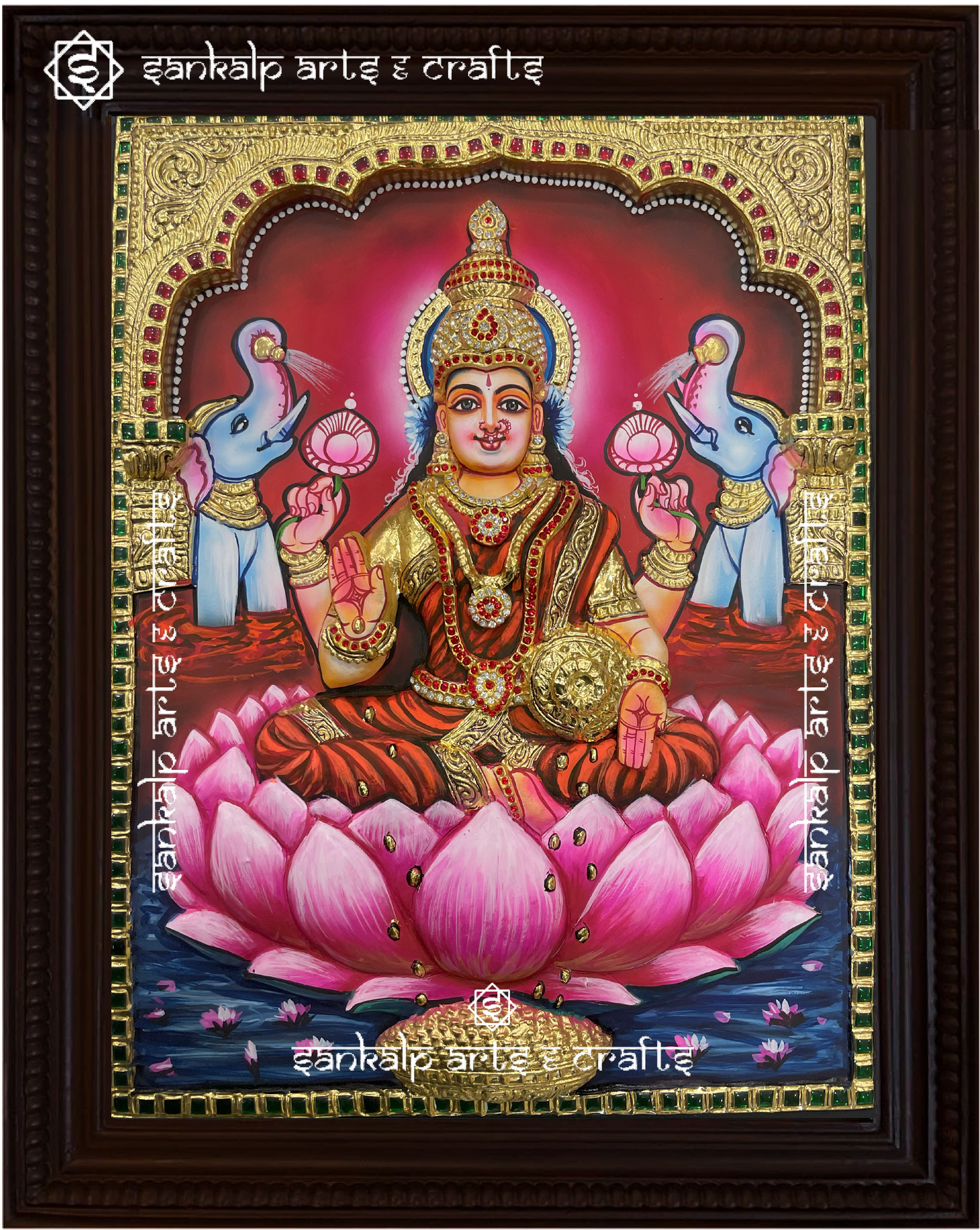 This exquisite 3D Tanjore painting of Mahalakshmi, symbolizing prosperity and blessings, is ideal for pooja rooms in Chennai & Bangalore.