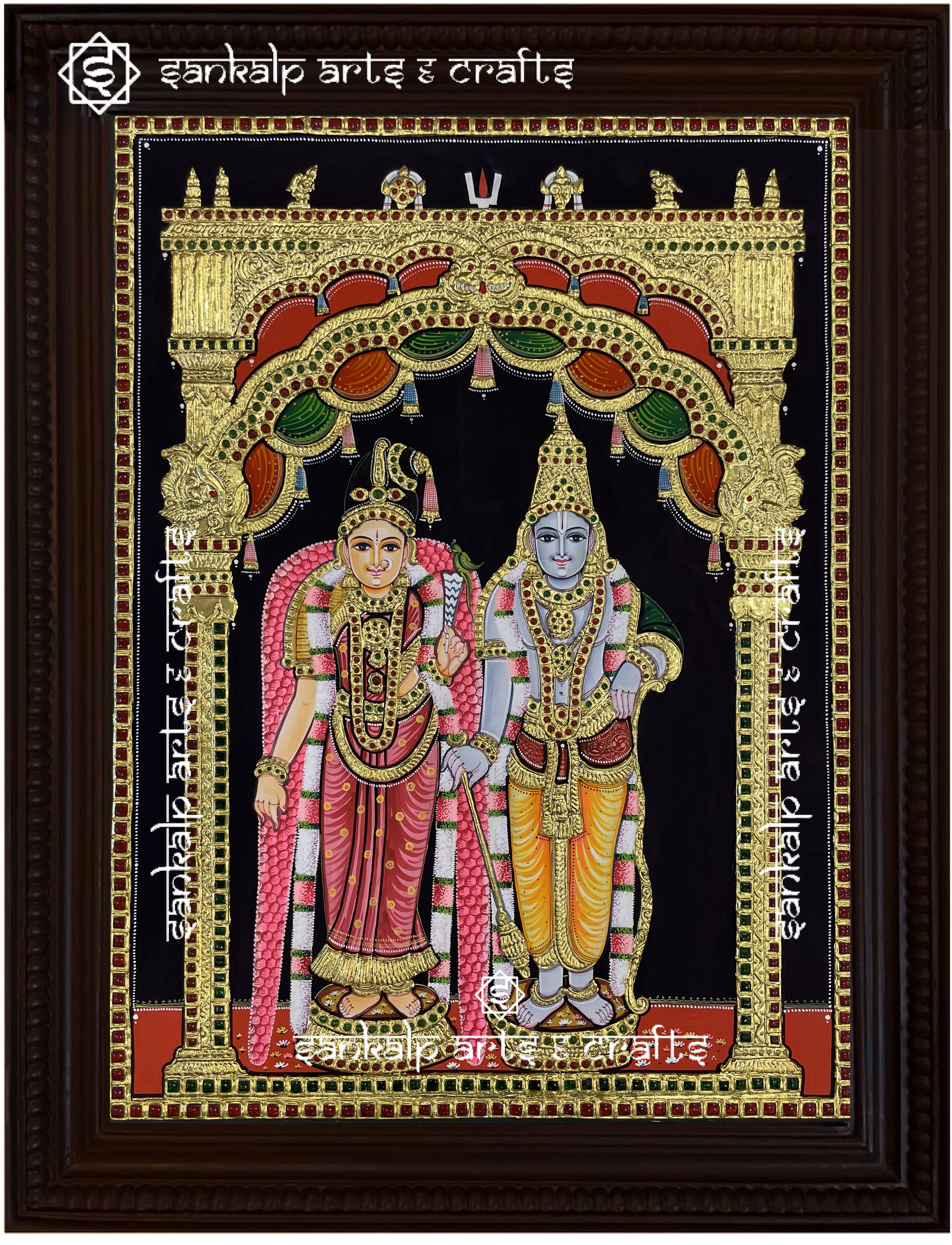 This Andal Rangamannar Tanjore painting depicts divine love and devotion, handcrafted with vibrant colors and 22K gold foil. Ideal for temples and homes in Chennai & Bangalore.