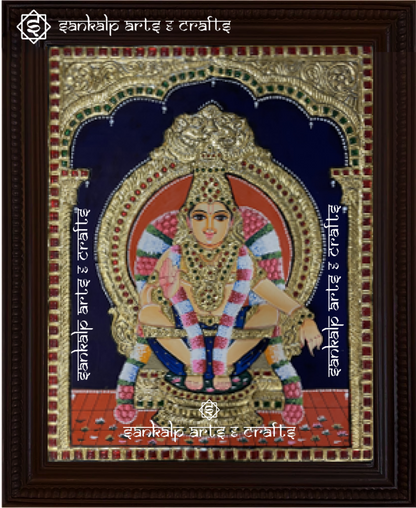 This exquisite Tanjore painting of Lord Ayyappan, symbolizing devotion and spiritual power, is ideal for pooja rooms in Chennai & Bangalore.