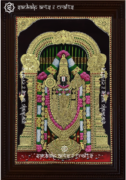 Handcrafted Balaji Tanjore painting, radiating Lord Venkateswara’s divine presence, ideal for devotees in Chennai & Bangalore.

