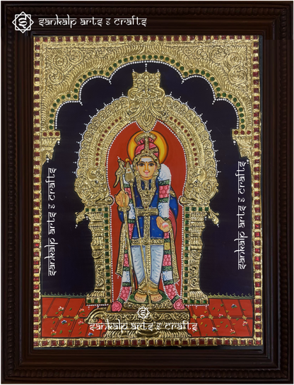 This exquisite Tanjore painting of Lord Murugan at Pazhani brings divine grace and devotion, perfect for pooja rooms in Chennai & Bangalore.


