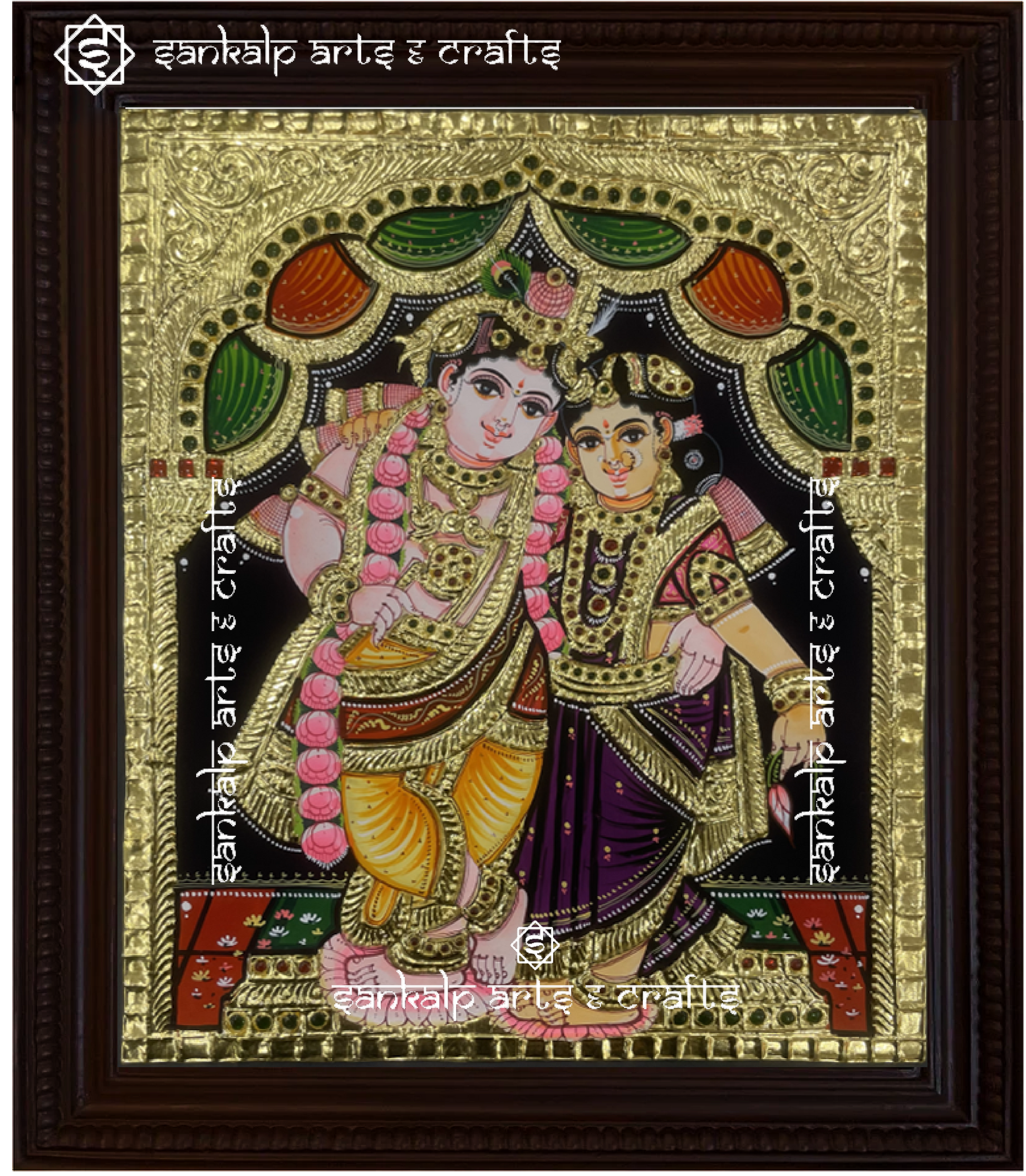 This Radhe Krishna Tanjore painting is a timeless work of art, featuring intricate details and vibrant colors, perfect for decor lovers in Chennai & Bangalore.