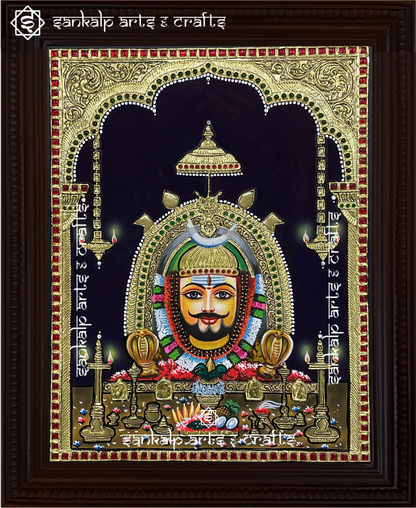 A magnificent Tanjore painting of Vimaleshwara Ravana, handcrafted with intricate gold foil detailing and vibrant colors. A divine decor piece for homes and temples in Chennai & Bangalore.

