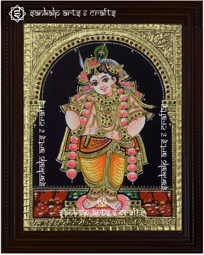 A divine Tanjore painting of Vitobha Krishna, handcrafted with gold foil detailing and vibrant colors. A perfect decor piece for homes in Chennai & Bangalore.