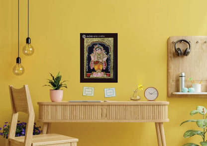 A framed Vitobha Krishna Tanjore painting, radiating divine energy with detailed gold work and rich colors, perfect for enhancing the spiritual atmosphere of your pooja room or living space.







