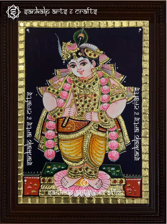 A divine Vitobha Krishna Tanjore painting with intricate gold foil work and rich detailing. A spiritual masterpiece for homes in Chennai & Bangalore.