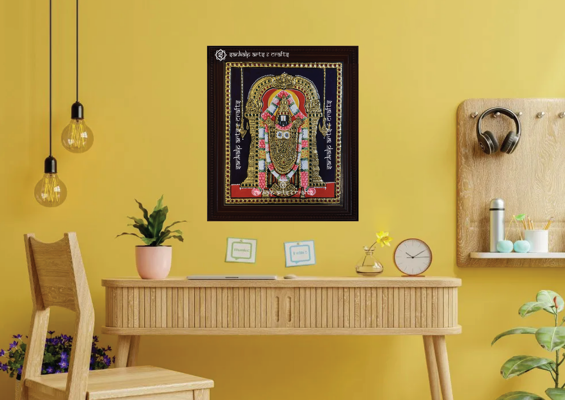 An elegantly framed Balaji Tanjore painting in antique style, ideal for pooja rooms and traditional decor, available in Chennai & Bangalore.