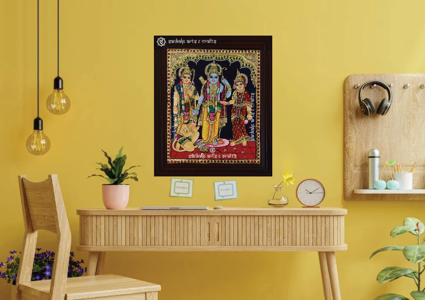 An intricately framed Kodantha Ramar Tanjore painting, adorned with rich gold foil work, perfect for sacred decor in Chennai & Bangalore.

