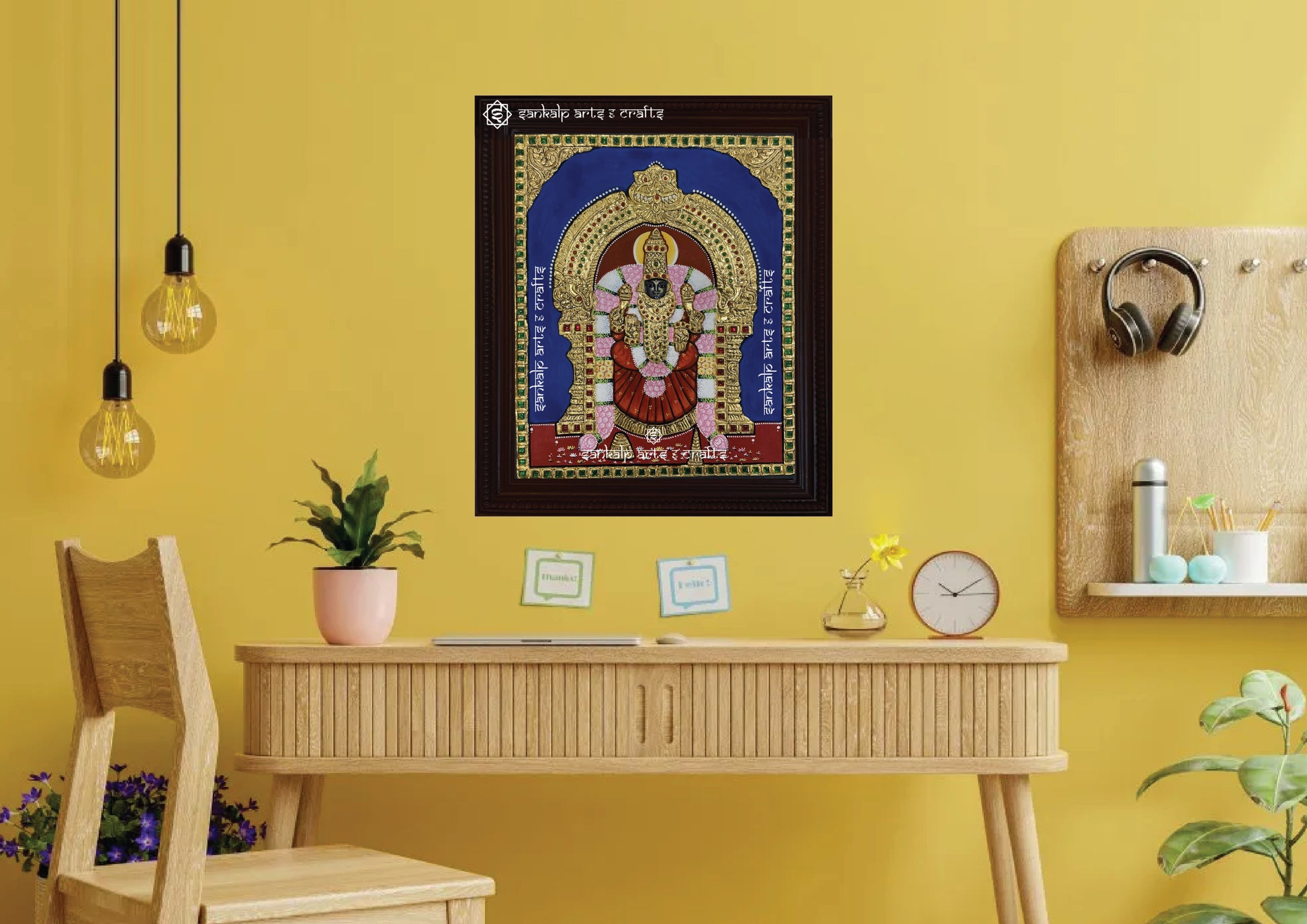 An intricately framed Thayar Tanjore painting in an antique style, designed for pooja rooms and classic decor, available in Chennai & Bangalore.


