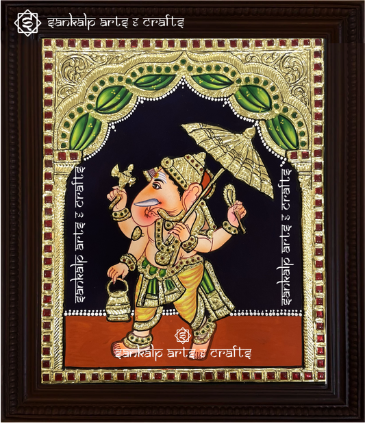 Kodai Vinayagar Tanjore Painting / Umbrella Ganesha Tanjore Painting