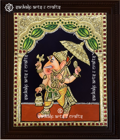 Kodai vinayagar tanjore painting / Umbrella Ganesha tanjore painting