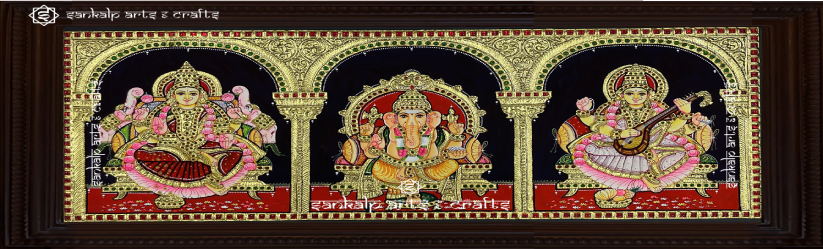 Pooja room tanjore painting - Ganesha lakshmi saraswathi