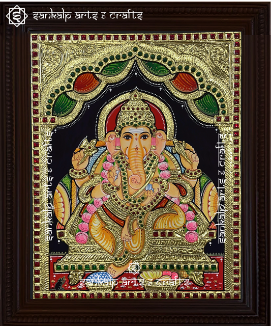 A handcrafted Ganesha Tanjore painting with intricate gold foil work, enhancing home decor in Chennai & Bangalore.

