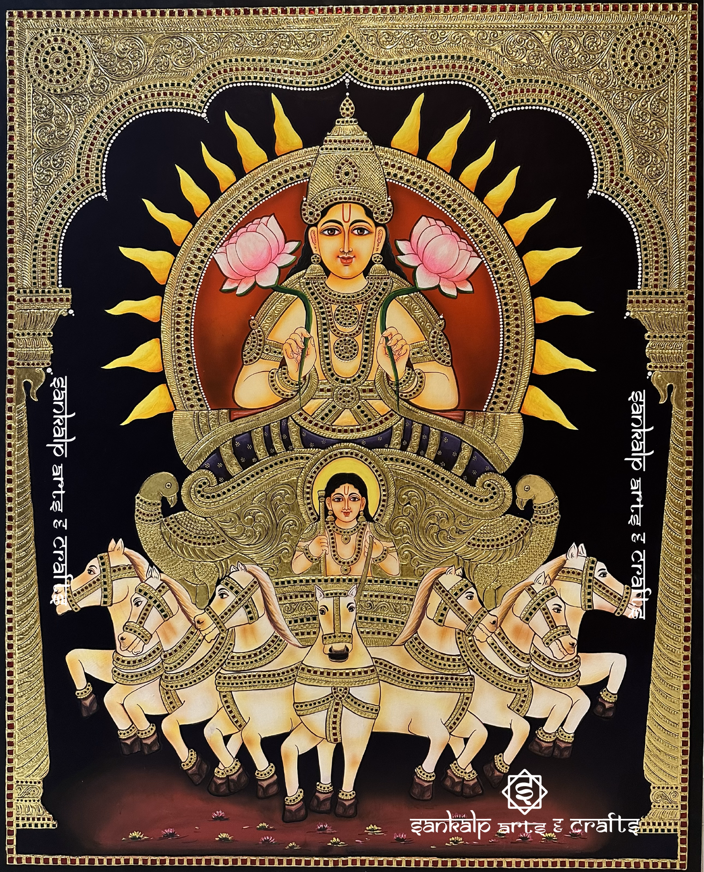 Surya Bhagavan Tanjore Painting