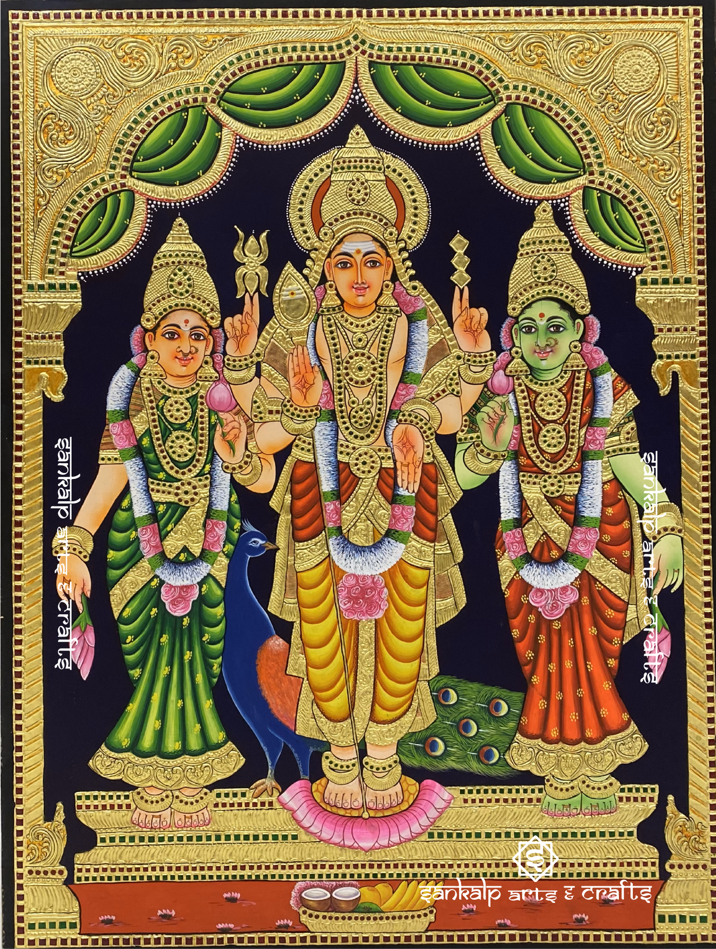 Murugan Valli Deivanai Tanjore Painting