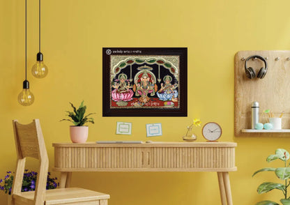 Pooja room painting - Ganesha lakshmi saraswathi tanjore painting