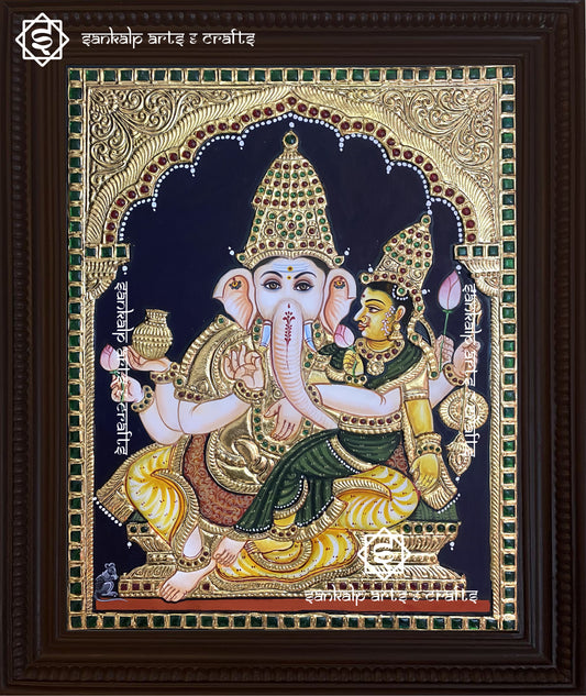 Gowri Ganesha / Lakshmi Ganesha Tanjore Painting