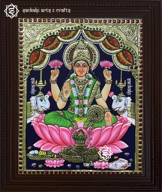 Mahalakshmi Tanjore Painting - Green Saree