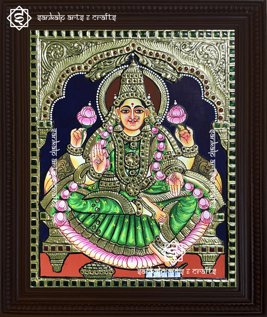 Lakshmi Tanjore Painting - Green Saree